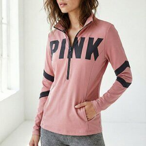 Victoria’s Secret PINK Ultimate 1/4 Zip Logo Pullover Top XS Pink/Charcoal M
